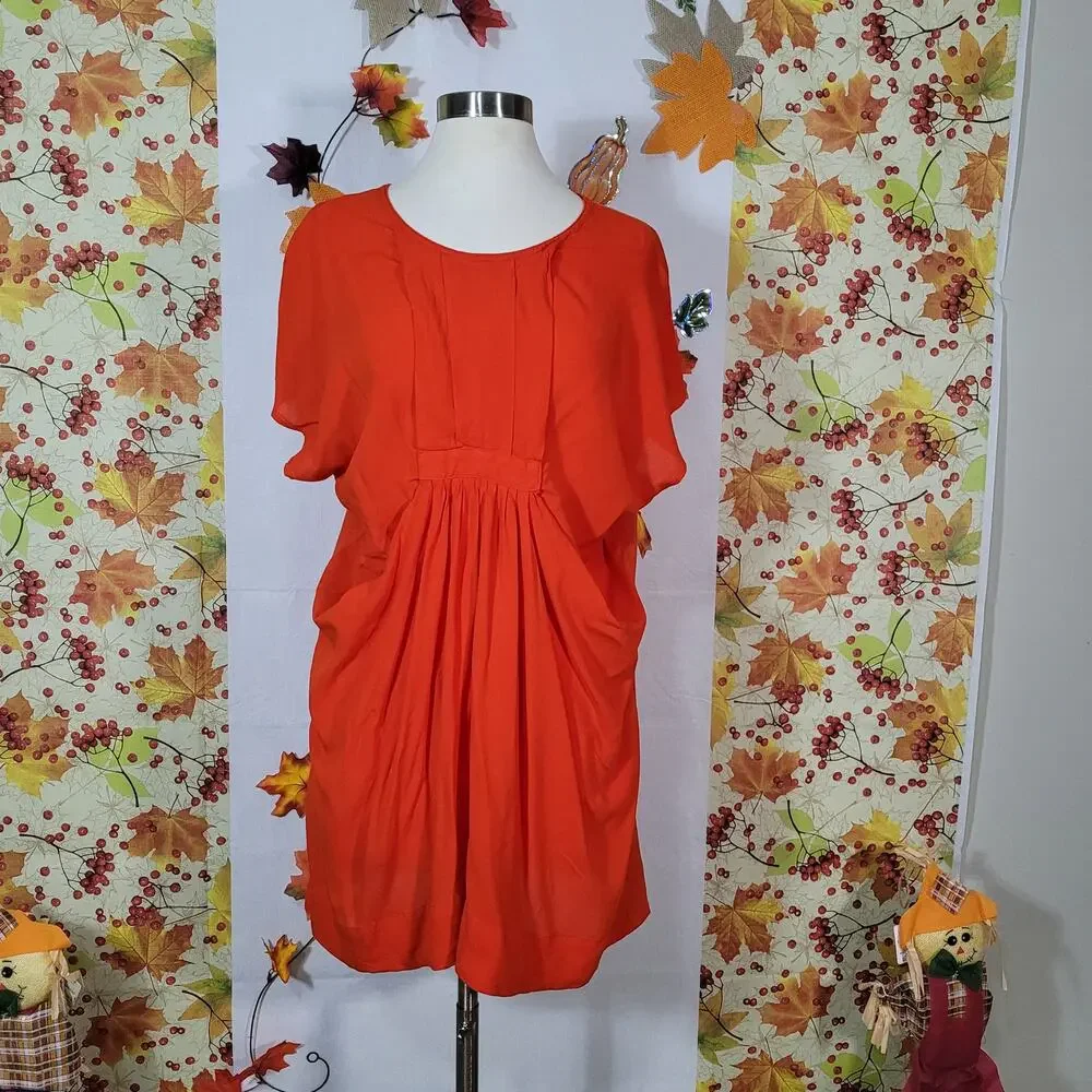 Zara Women's Orange Pleated Short Sleeve Round Neck Basic T-Shirt Size M - Picture 2 of 8